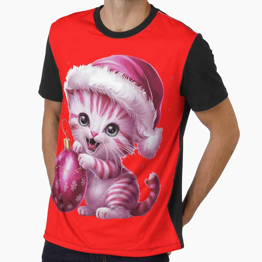 Pink Christmas Kitty Playing With Ornament | Red by PinkGoddessLove