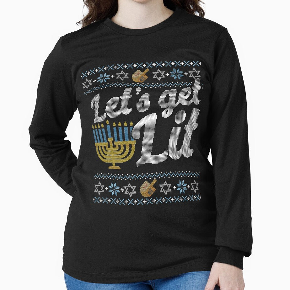 Ugly Hanukkah Sweater, Let's Get Lit, Jewish shirt by taraJcreative
