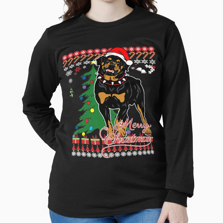 Ugly Christmas Sweater For Rottweiler Dog Lover Xmas Gift - Ladies T Shirt by lucymeme