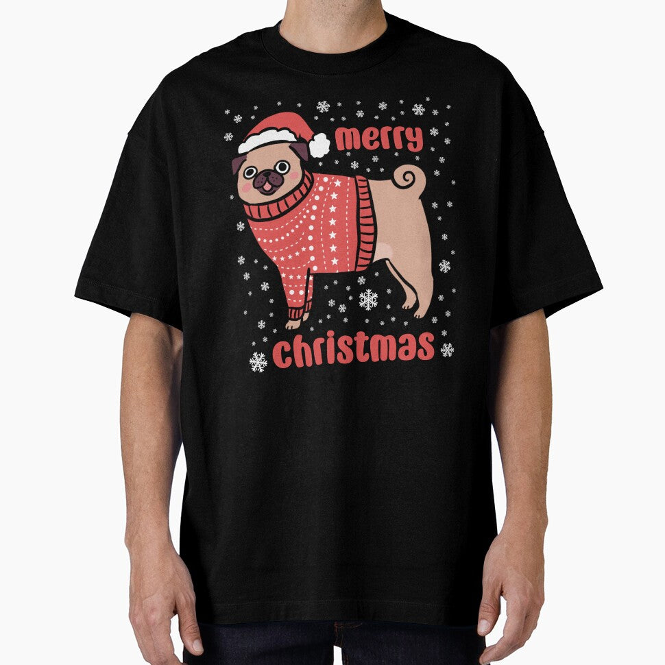 Merry Christmas Cute christmas pug dog illustration by Yarafantasyart