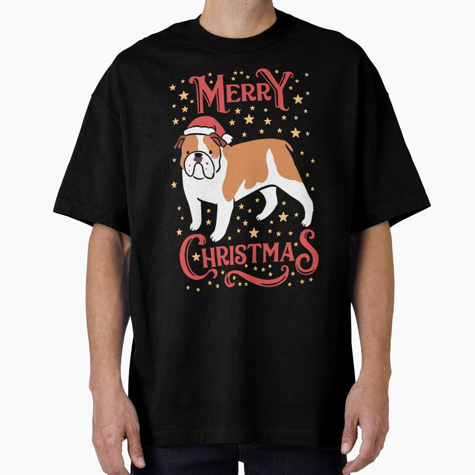 Merry Christmas Cute christmas bulldog dog illustration by Yarafantasyart