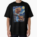 Highland Cow Howling Moon Starry Night Van Gogh Art Animal Lover by dian-rody-crest
