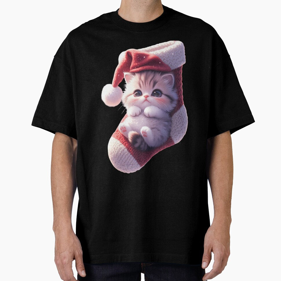Santa Hat Cat in Christmas Stocking,Christmas Kitten in Stocking by OLYUS