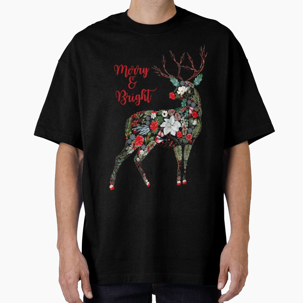 Merry and Bright - Botanical Christmas Reindeer Holiday by HolmesMillie1