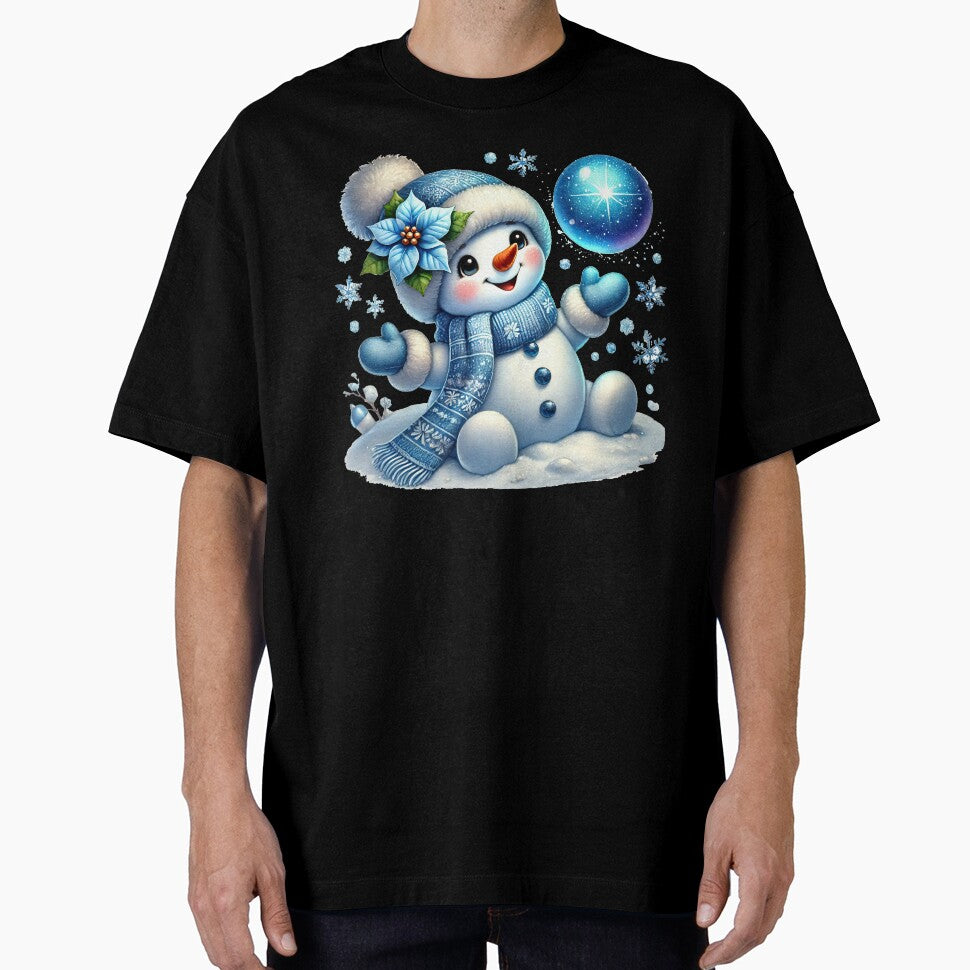 Adorable Winter Snowman with Blue Scarf and Snowflakes by jlprime