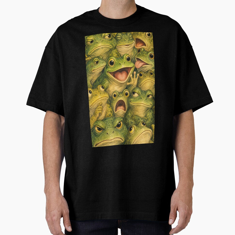 Funny Frog Face Collage - Whimsical Funny Amphibian Art by merchxwear