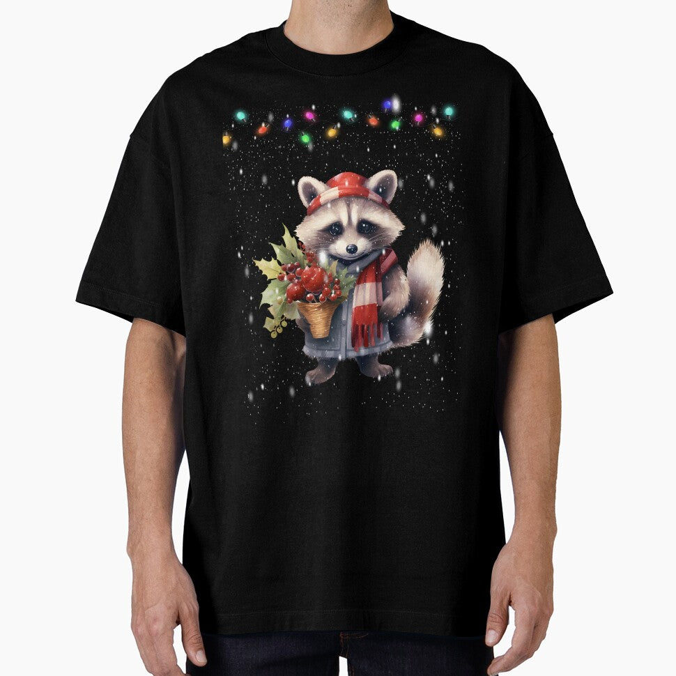 Christmas Raccoon Tree Lights snow grapes by Smix Pixels