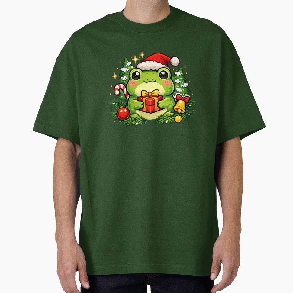 Cute Christmas Frog Holding Gift – Kawaii Holiday Frog Sticker by NeonKawaiiCo