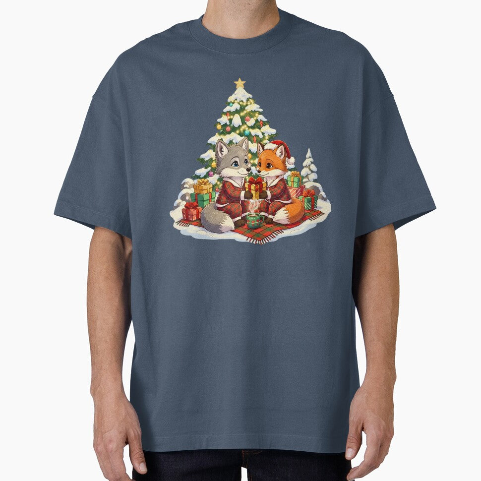 Cozy Christmas Friends | Cute Wolf and Fox in Matching Pajamas by E-SarnEdge