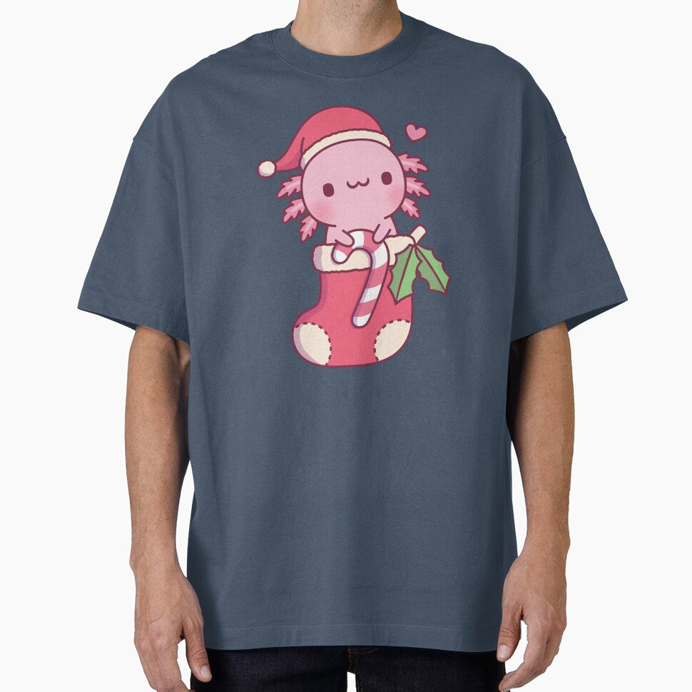 Cute Axolotl Holding Candy Cane In A Christmas Stocking by rustydoodle