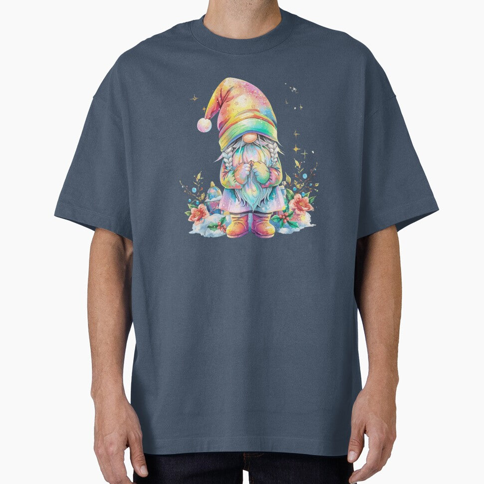 Whimsical Rainbow Holographic Gnome Illustration | Colorful Christmas Gnome Design | Holiday Gift Clothing & Accessories by KimmiesColors