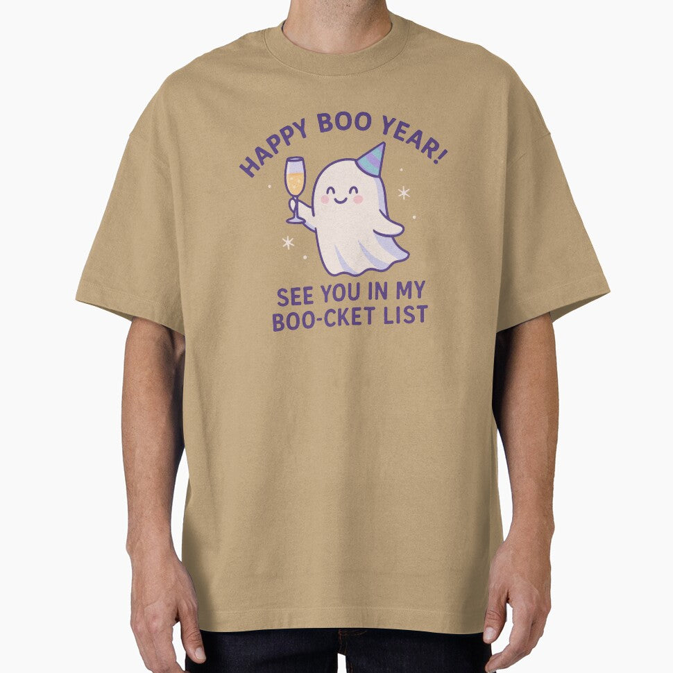 Happy Boo Year – Cute Ghost New Year Pun Design by Ombrya