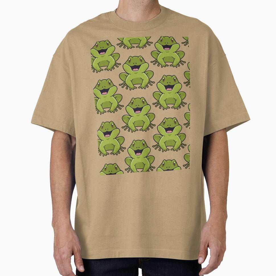 Cute Happy Frog Pattern - Seamless Green Frogs by NAMASTHE WORLD