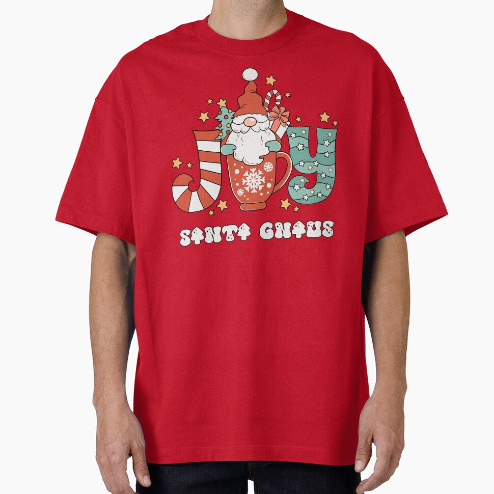 Joy Santa Gnaus - Cute Santa Gnome Inside a Christmas Mug (Black Outline and White Text Design) by Spiprinto