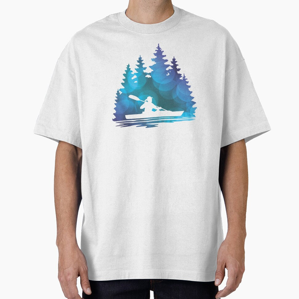 Girl Kayaker Silhouette - Blue Abstract Pattern by Sam Morrison