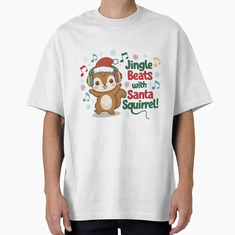 Cute Squirrel Wearing Santa Hat and Headphones - Holiday Music Vibes by ARTReMi