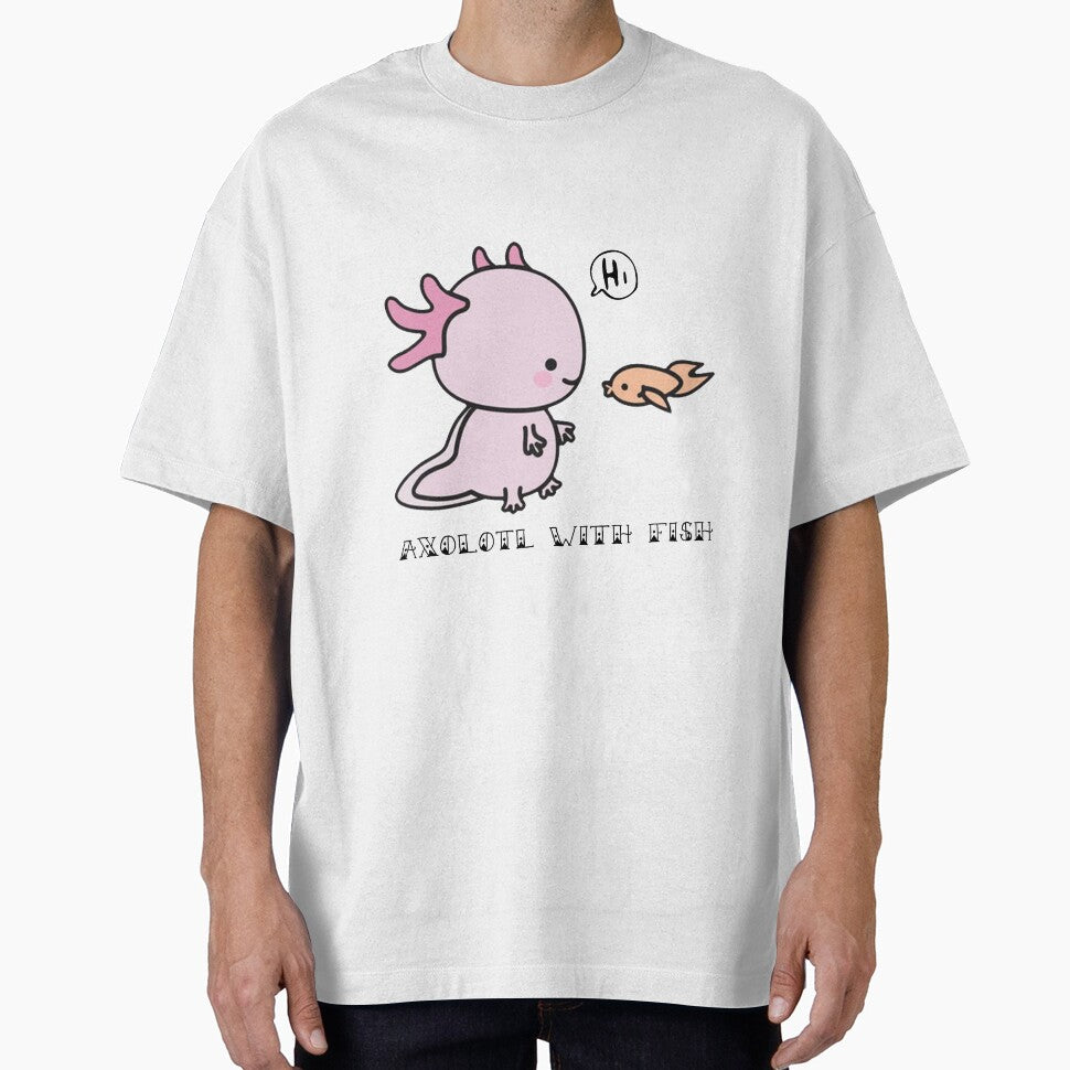 Axolotl With Fish T-shirt In Black - Funny Best Gift Ideas by Yinnguyeexn