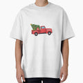 Vintage Red Pickup Truck Carrying Christmas Tree – Cozy Holiday Illustration by Kavya Art