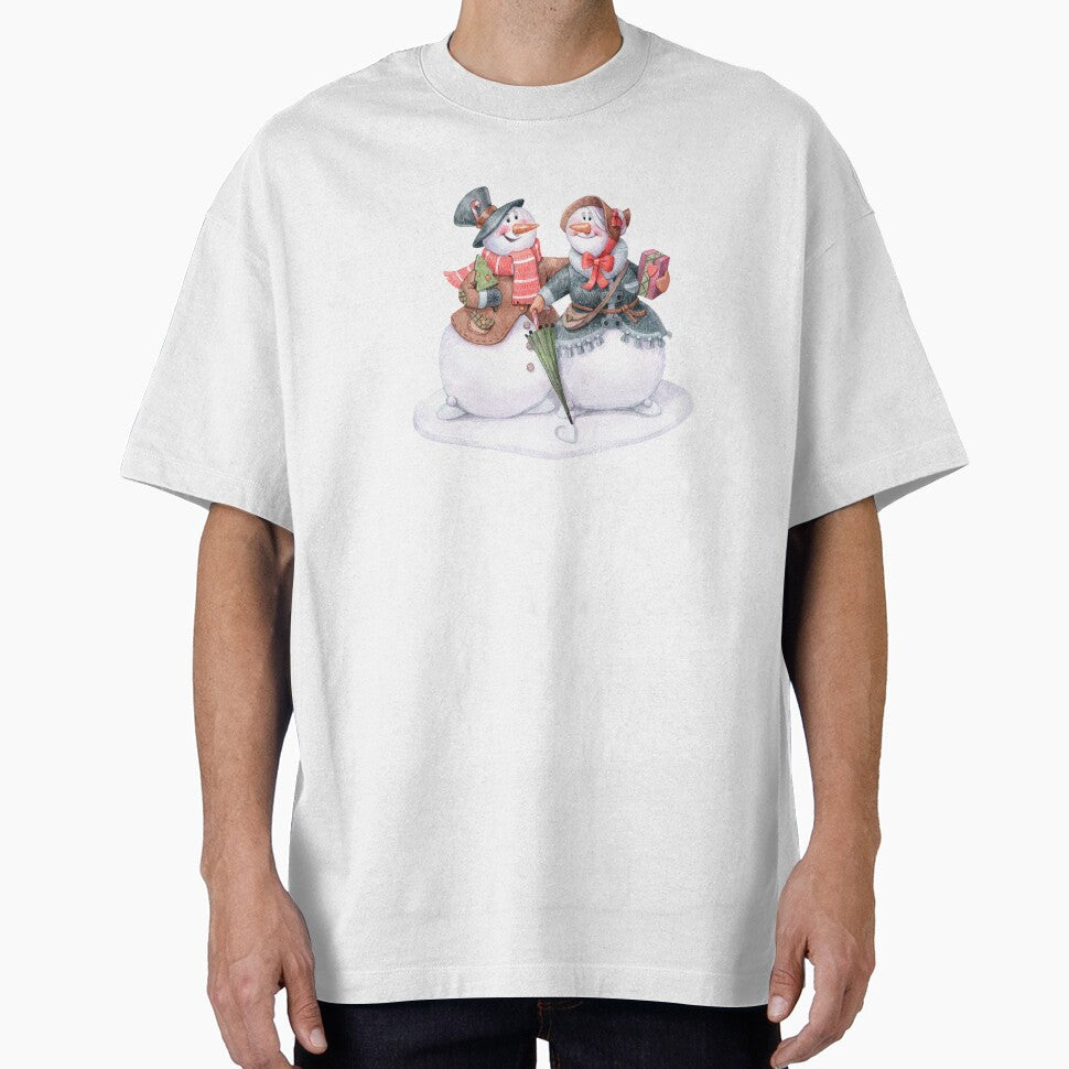 Snowman Couple with Gift and Umbrella by White Rabbit Design
