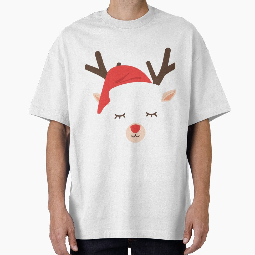 Minimalist Christmas Reindeer Illustration – Cute Holiday Santa Hat Design by PixelVibe782