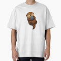 Cute Sea Otter Floating with Rock - Kawaii Ocean Animal Art by Knacky Print