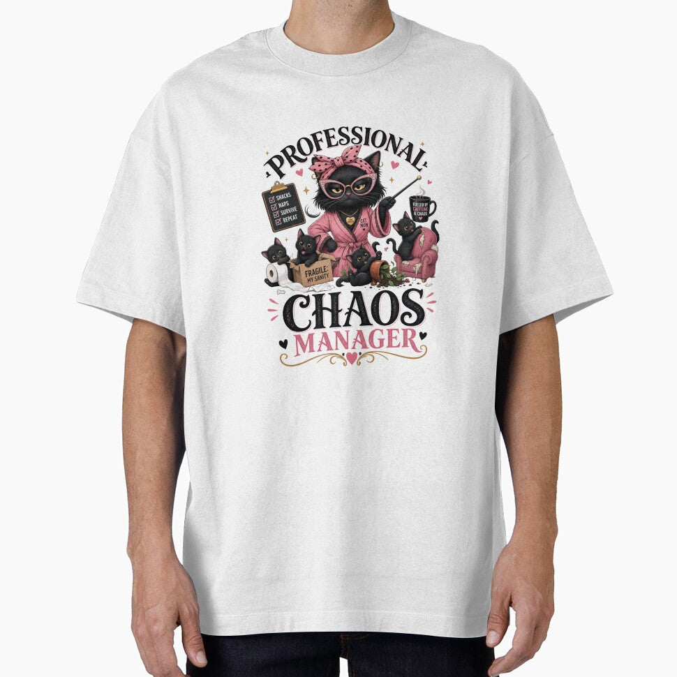Professional Chaos Manager Black Cat Mom Funny Kawaii T-Shirt by Ashley critters