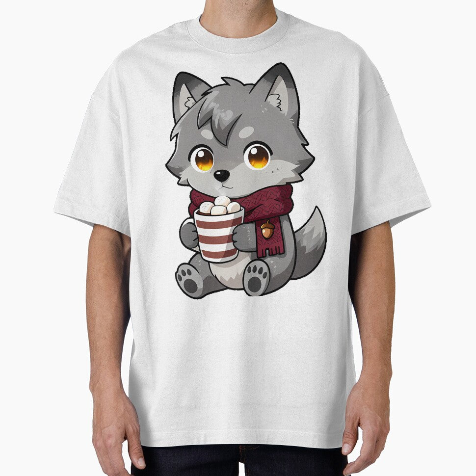 Cozy Wolf Pup with Marshmallow Cocoa and Scarf by pumsquare