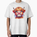 Cute Scottish Baby Highland Cow Calf Colorful Watercolor by MaedK