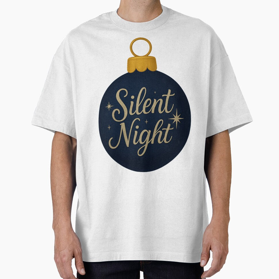Silent Night Navy Christmas Ornament – Elegant Gold Holiday Design for Clothing & Home Décor by Painted Moon by Luna Bee™
