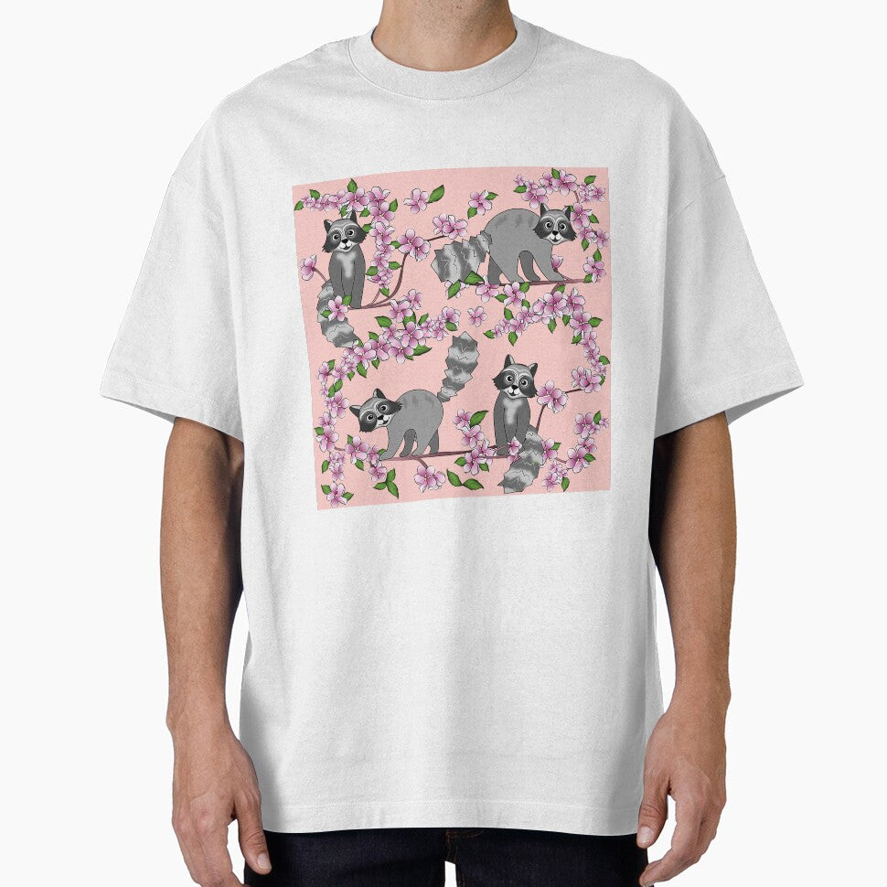 Raccoons Pink Floral Pattern by SweetThreads79