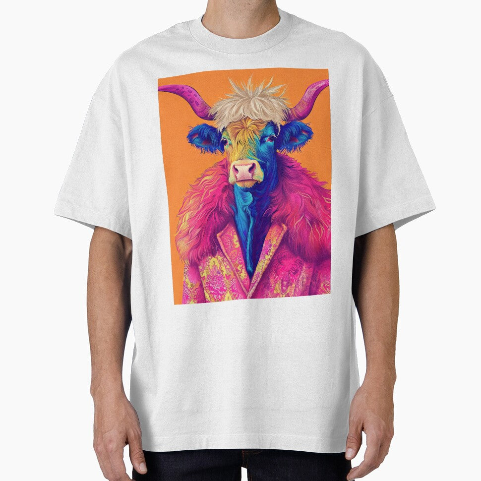 Anthropomorphic Hipster Highland Cow Portrait by GulDesignCo