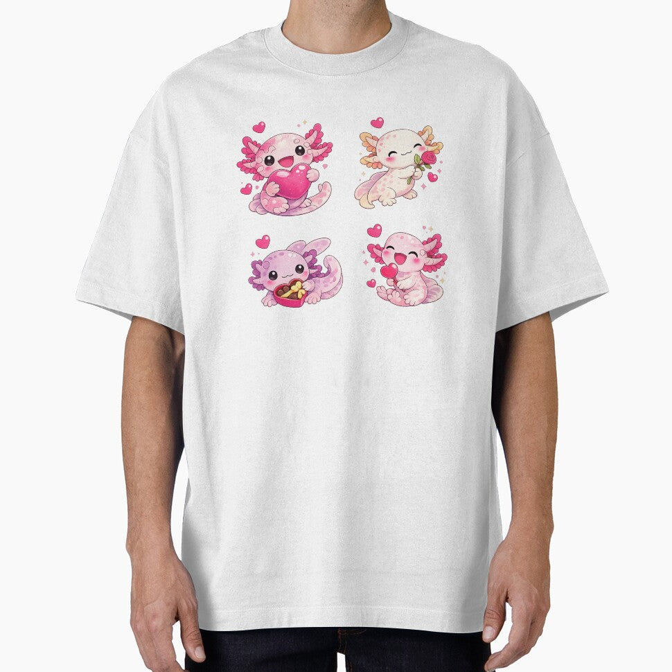 Cute Axolotl Valentine Love Set – Kawaii Pink Axolotl Illustration by RetroPop23