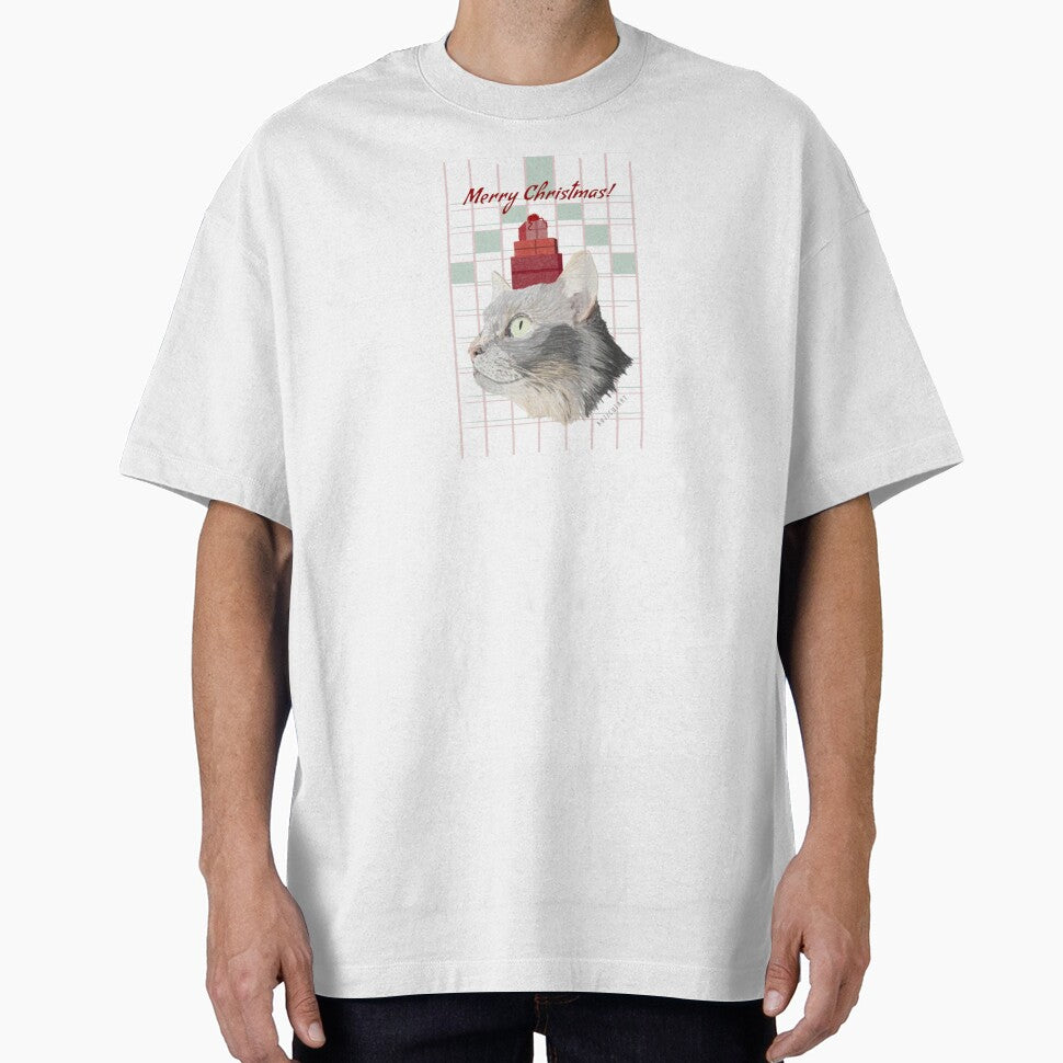 Gray Cat Christmas by buzzcutart