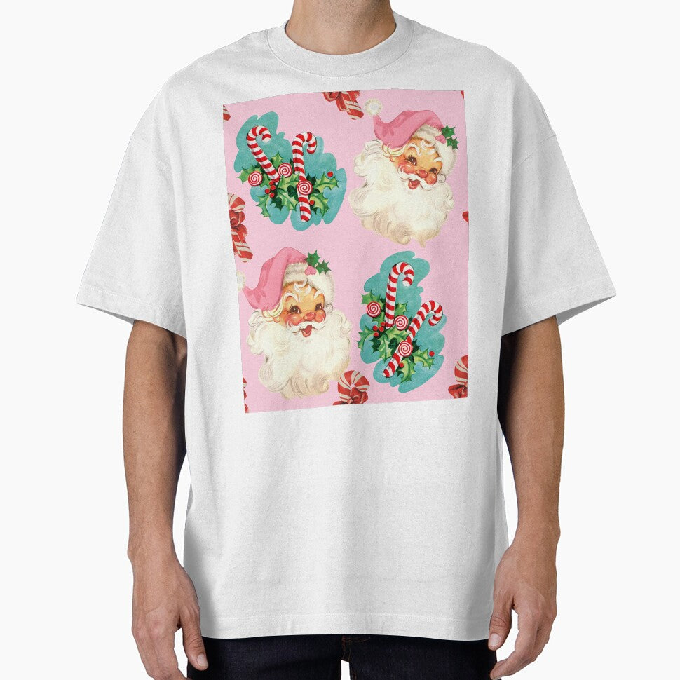 Santa & Candy Canes Vintage Pink Christmas by TinaSalazar
