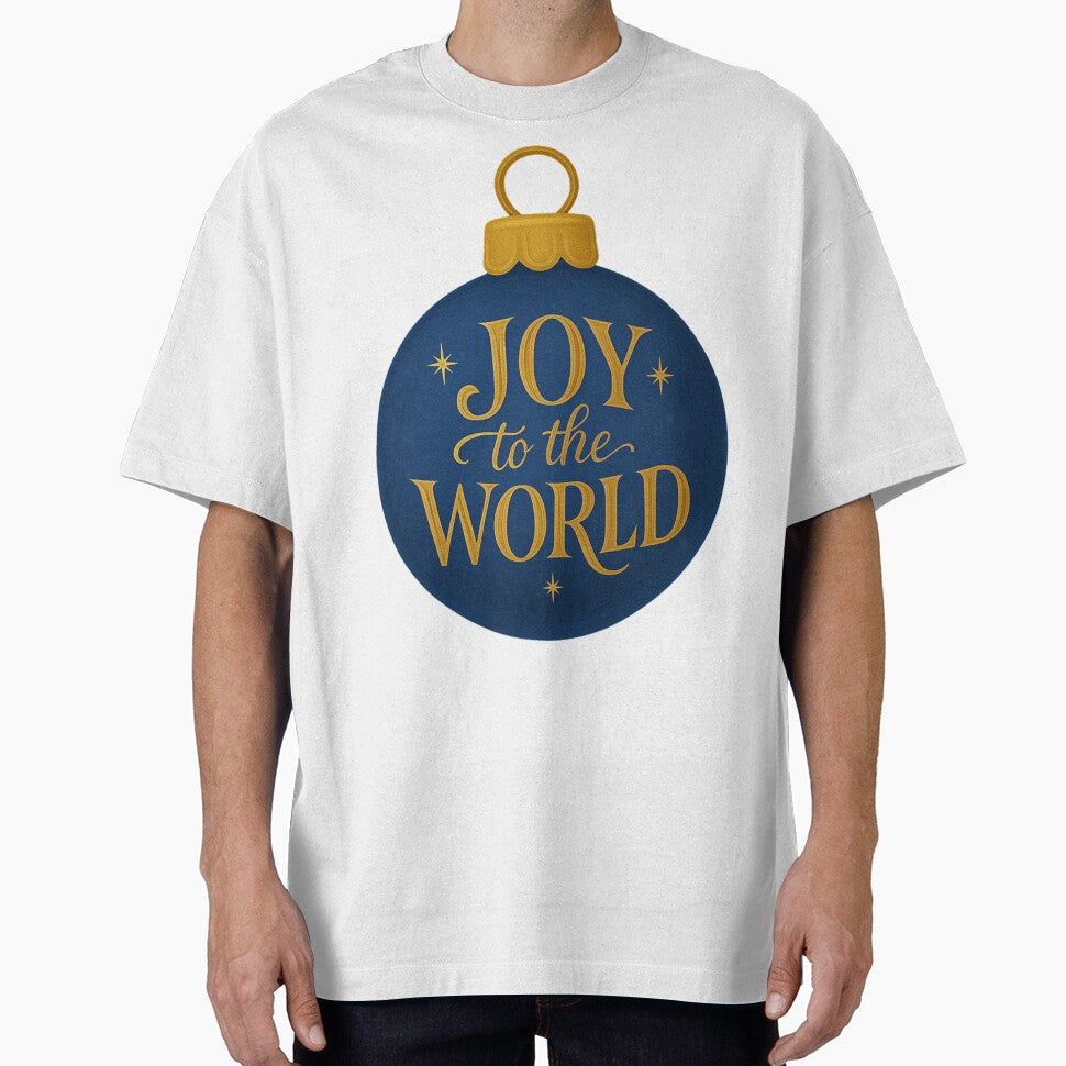 Joy to the World Blue Christmas Ornament – Elegant Gold Holiday Design for Clothing & Home Décor by Painted Moon by Luna Bee™