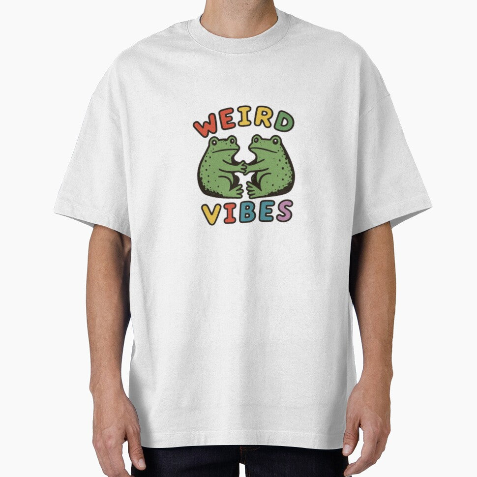 Weird Vibes Retro Frogs Shaking Hands - Goblincore Aesthetic Typography by HBDStudio