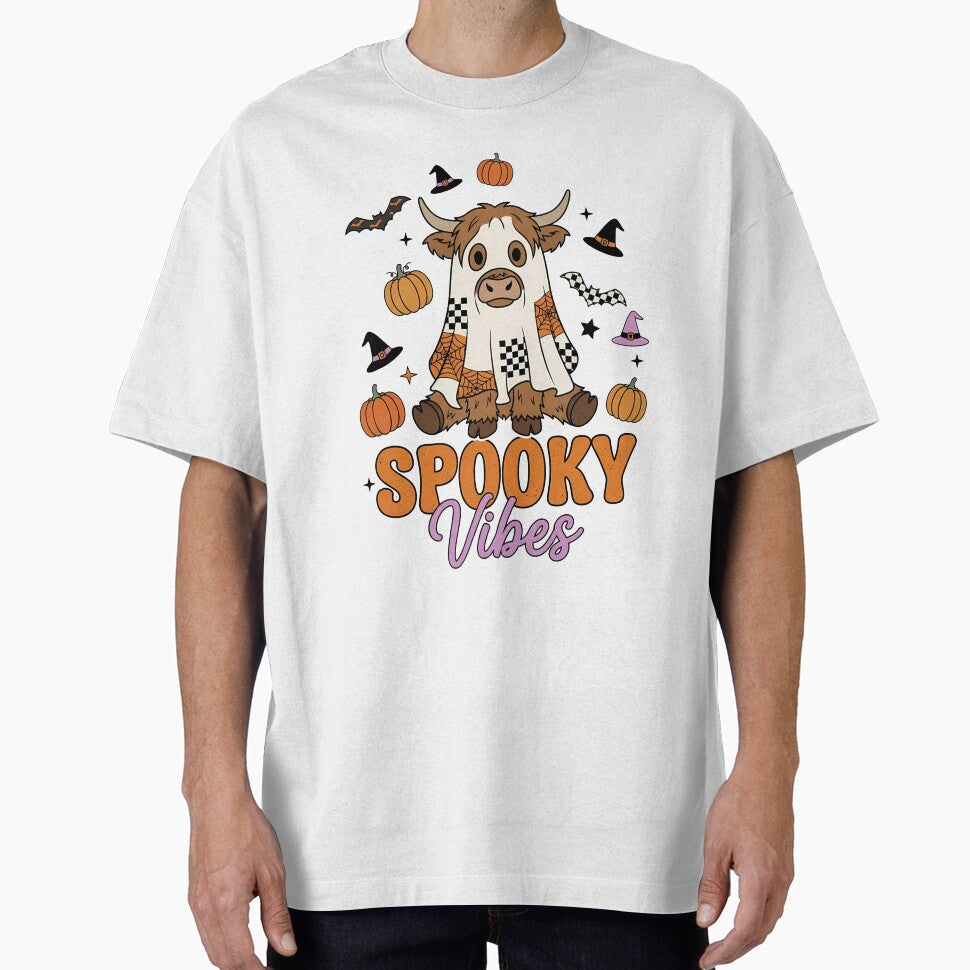 Spooky Vibes Cute Ghost Highland Cow Halloween by KroghDs