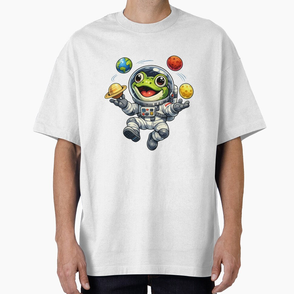 Frog the astronaut juggling planets by FroggyOnly