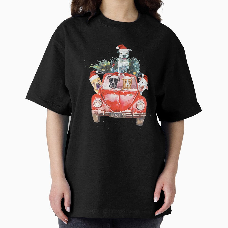 Pitbull Riding Red Truck Christmas Tree Santa by lishakaren