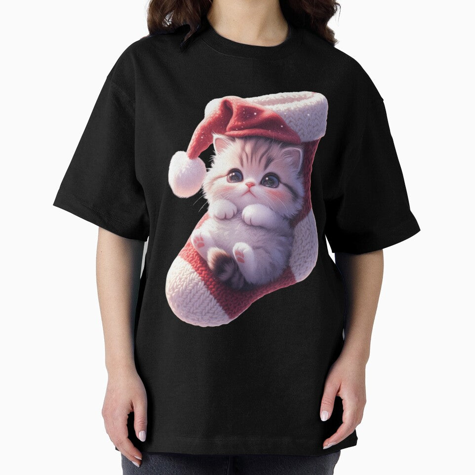 Santa Hat Cat in Christmas Stocking,Christmas Kitten in Stocking by OLYUS