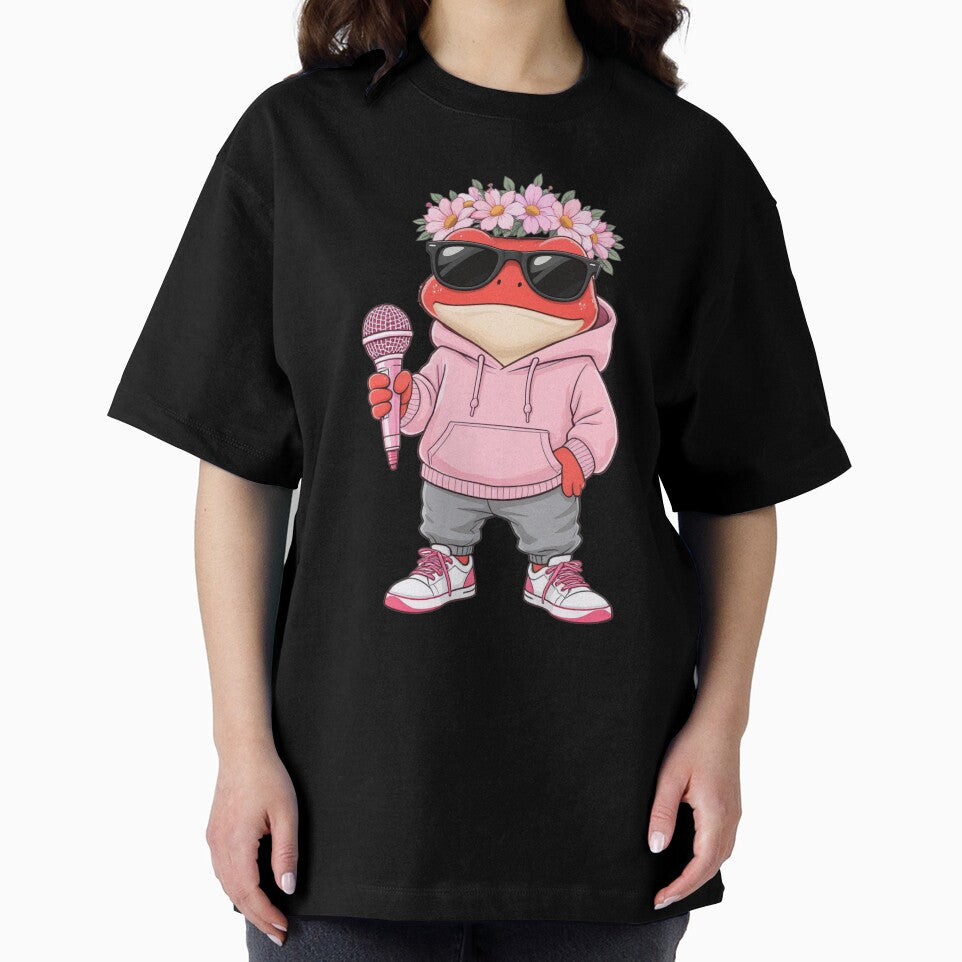 Pink Flower Crown Music Frog – Cute Aesthetic Frog Singer Illustration by ColorSplash123