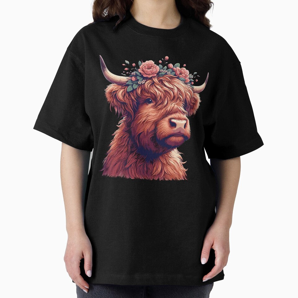 Funny scottish highland cow with flower crown by TomFrontierArt