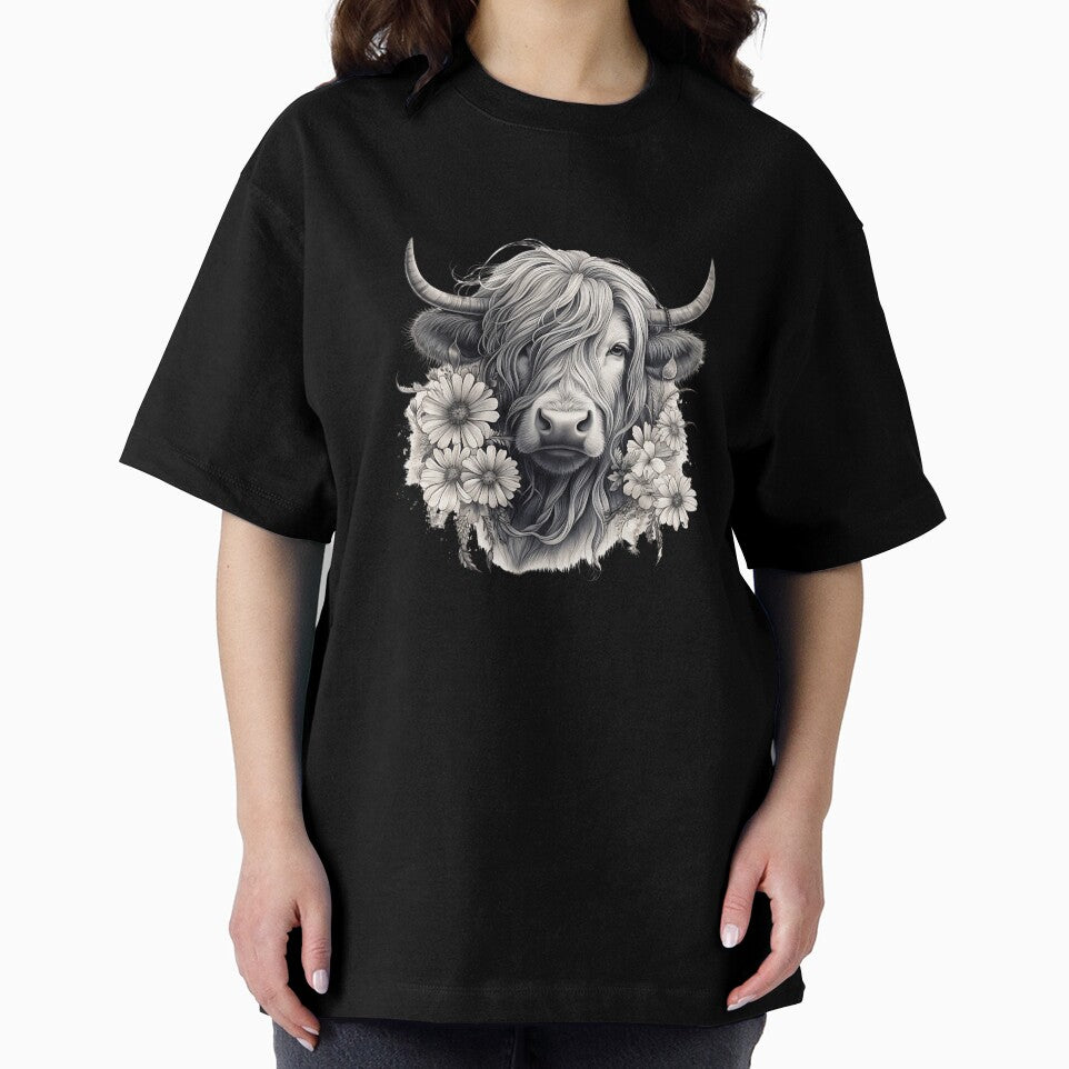 Highland Cow With Daisies Flower by LucyArtDesign