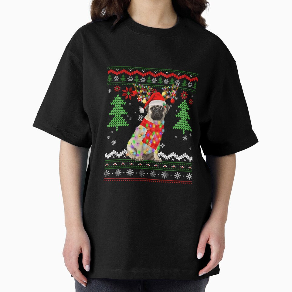 Santa Pug Dog Christmas Lights Ugly by frank3826