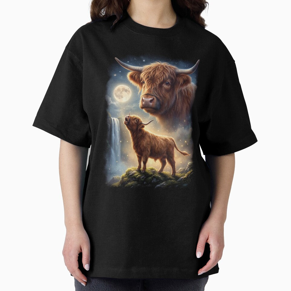Highland Cow Howling Moon Art Animal Lover by DoodleTortle