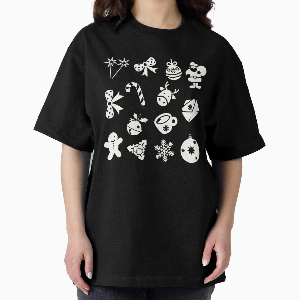 Christmas snowflake,Jingle bells, Santa Claus, candy, tree, black & white by Patternsonly