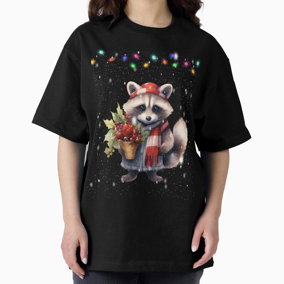 Christmas Raccoon Tree Lights snow grapes by Smix Pixels