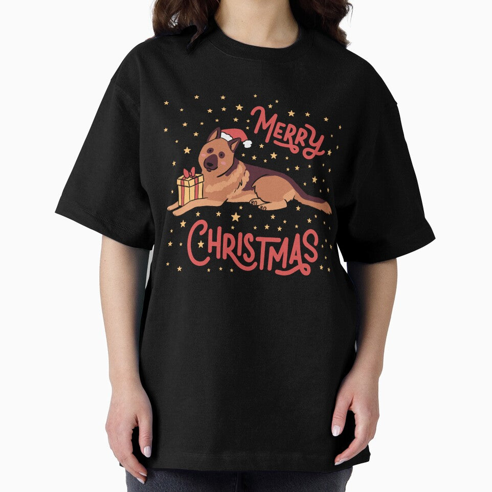 Merry Christmas Cute christmas german shepherd illustration by Yarafantasyart