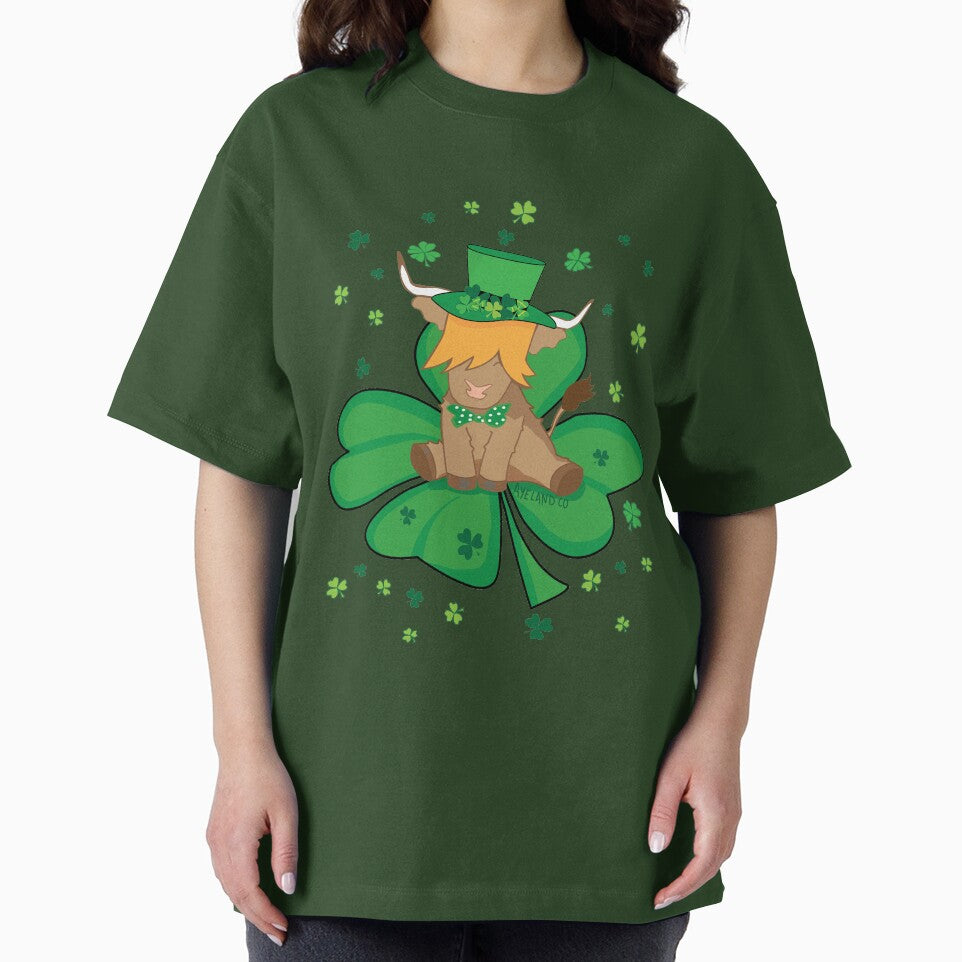 Scottish highland cow st patrick's day lucky shamrock by Ayelandco