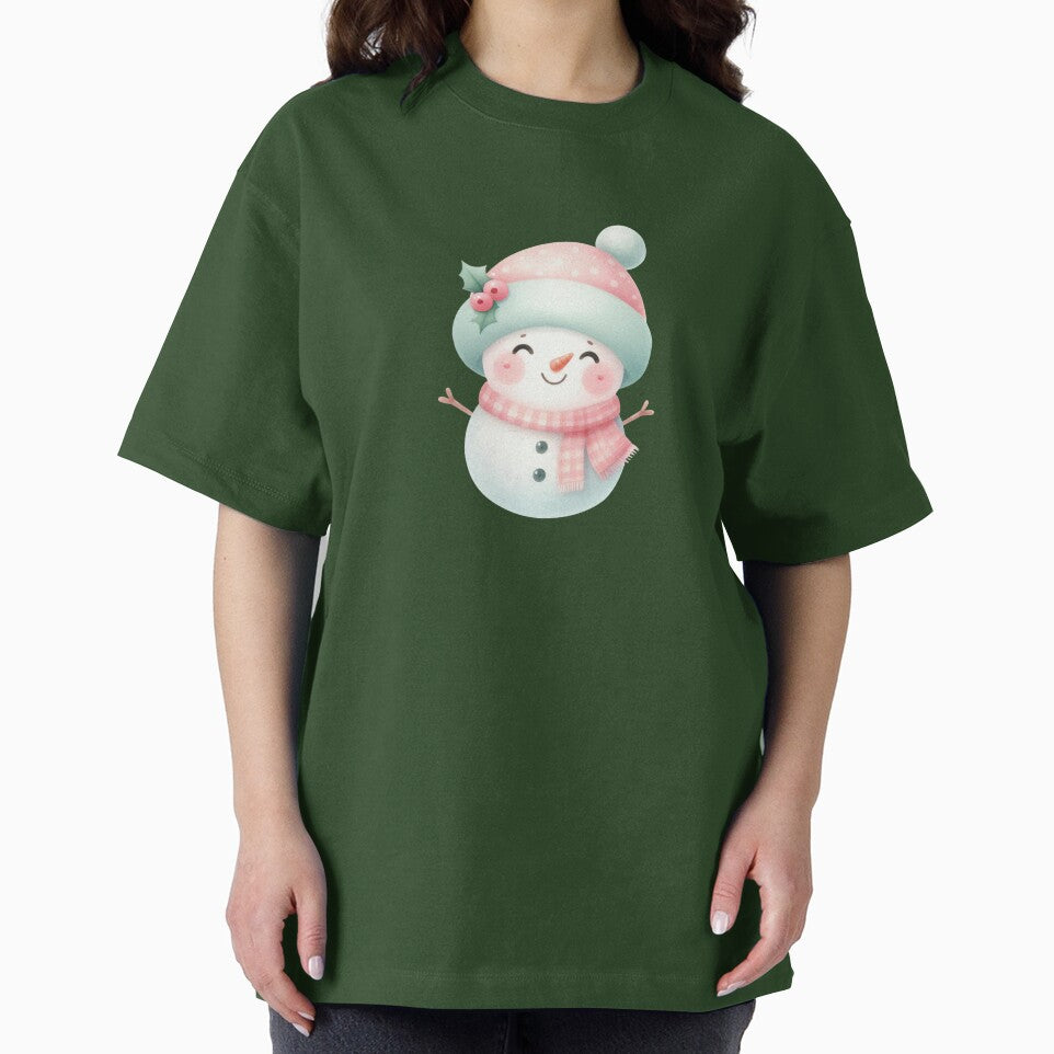 Cute pink and mint Christmas happy snowman by FatBirdie